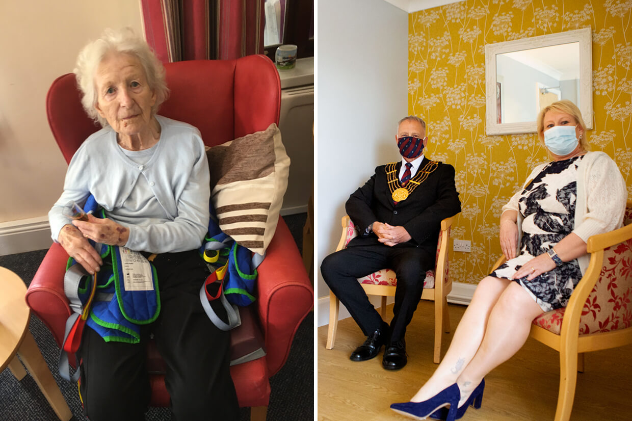 How Red Homes Resident Sherry (Left) Lord Mayor of Grantham with Lin Amos in Visitors Room (Right)